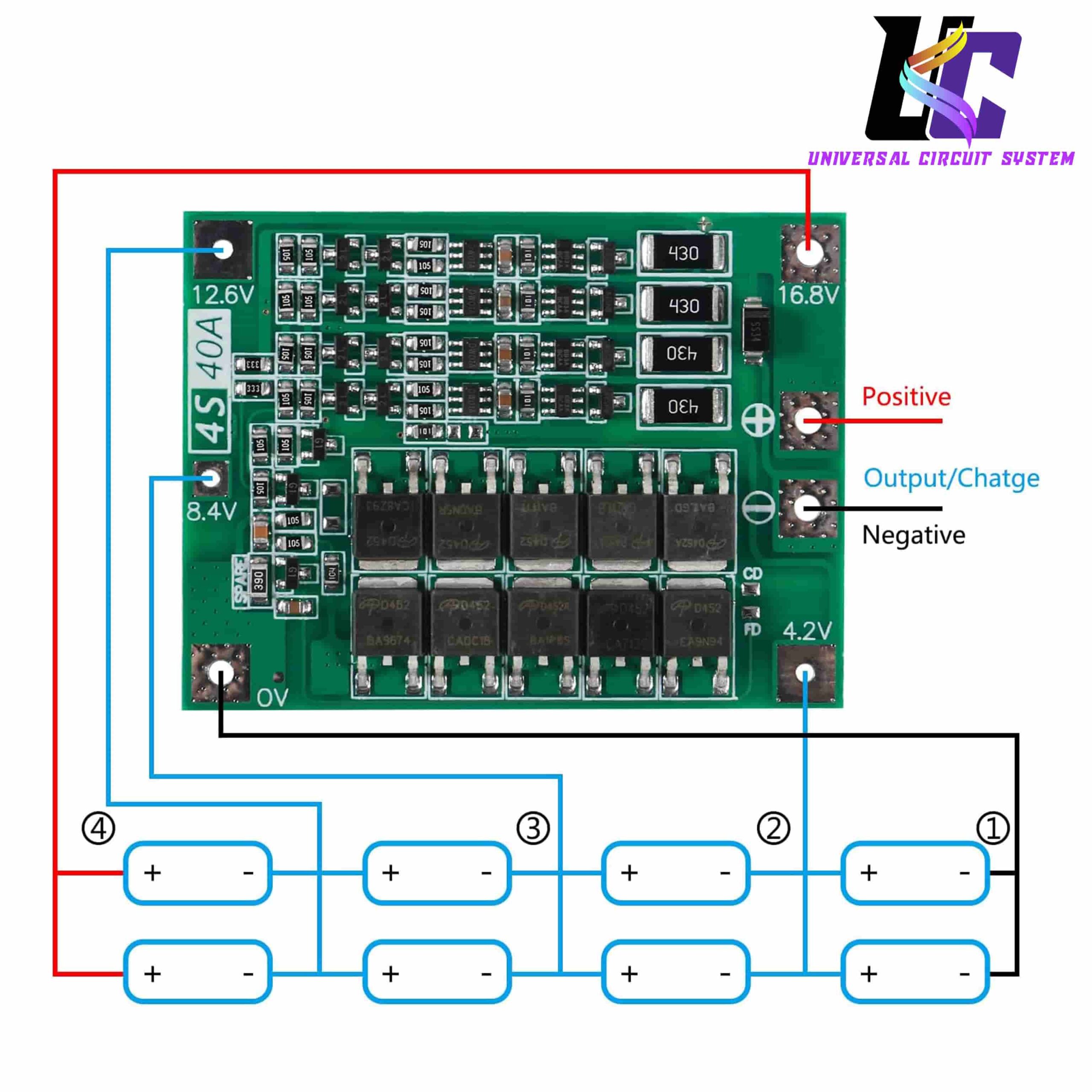 4S 40A 16.8V Lithium Battery Protection Board BMS Module with Balance