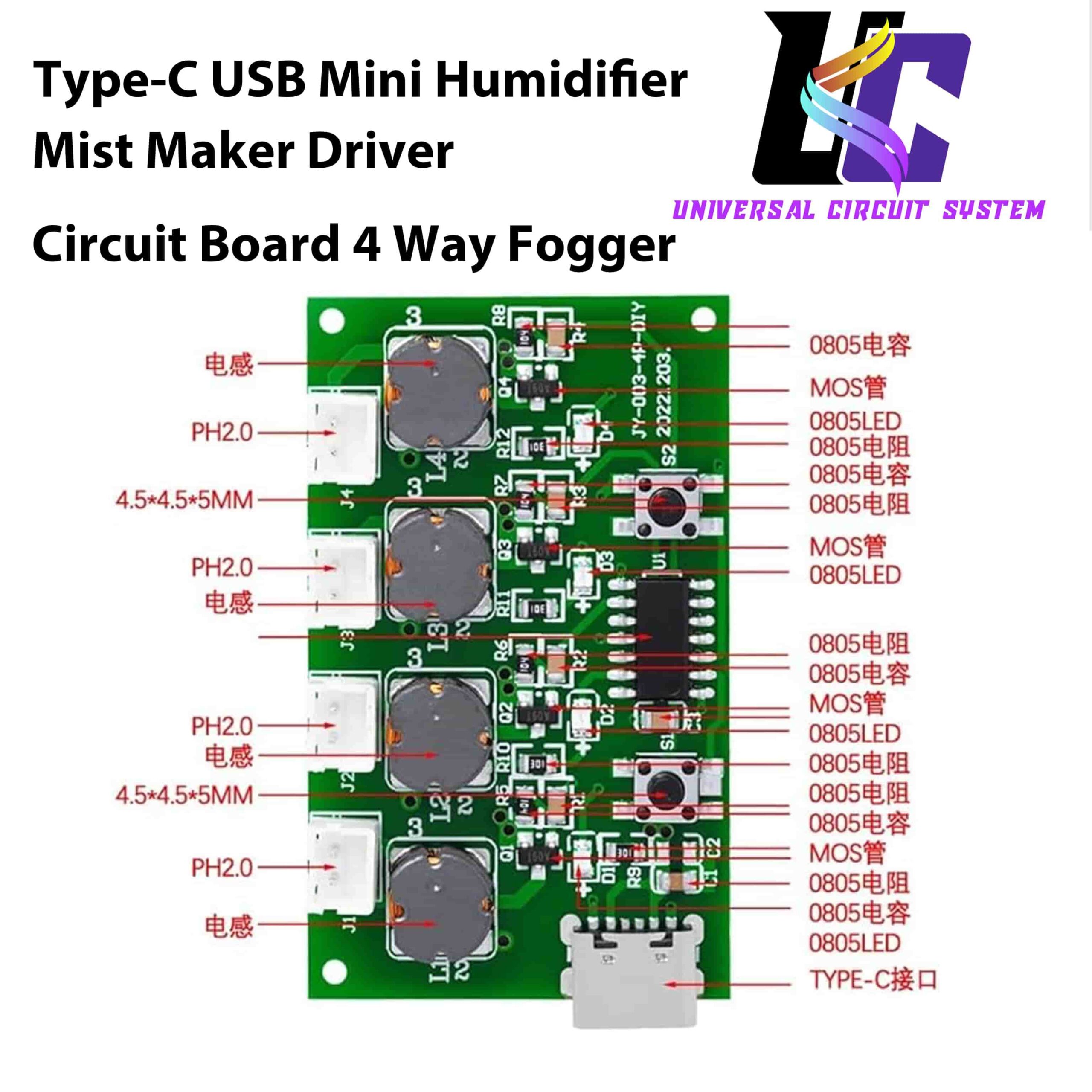Type-C USB Mini Humidifier Mist Maker Driver Circuit Board 4 Way Fogger DIY Kit