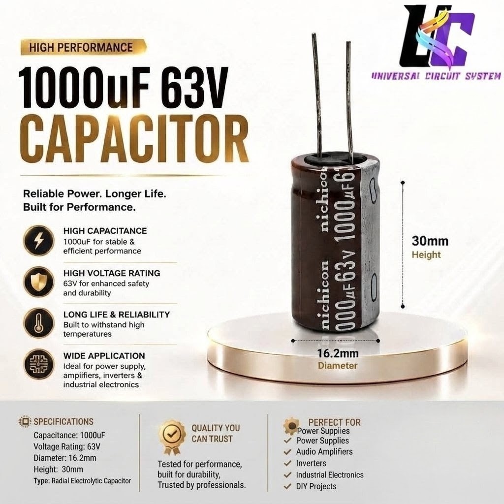 Nichicon 1000µF 63V Radial Aluminum Electrolytic Capacitor