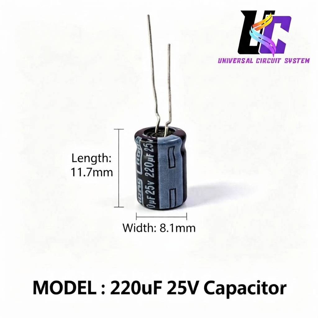 220uF 25V Aluminum Electrolytic Capacitor (11.7mm x 8.1mm)