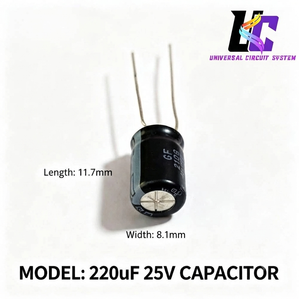 220uF 25V Aluminum Electrolytic Capacitor (11.7mm x 8.1mm)