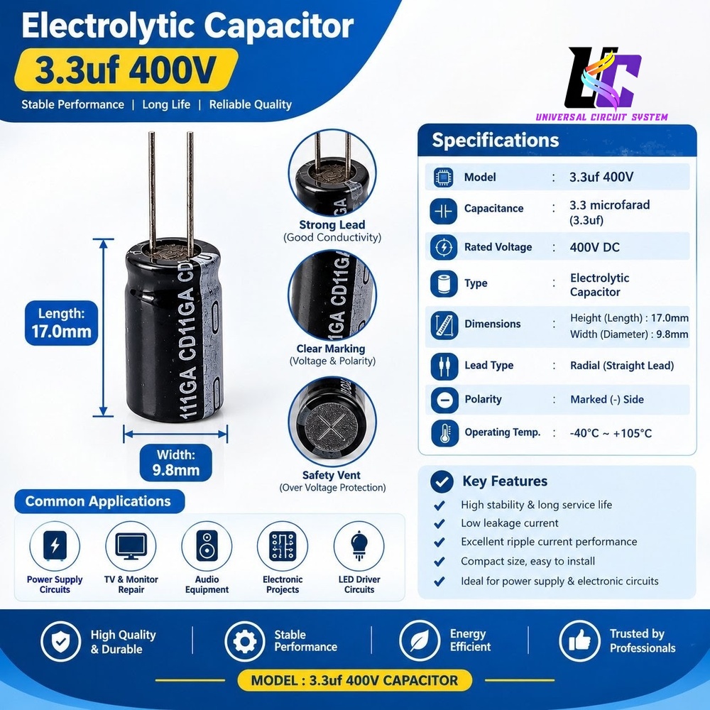 3.3µF 400V Aluminum Electrolytic Capacitor