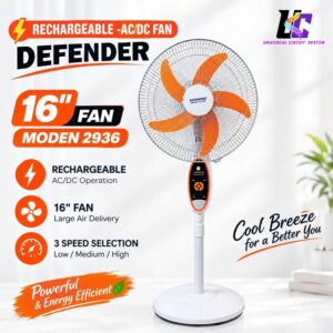 Defender 16" Rechargeable AC/DC Stand Fan (Model 2936)
