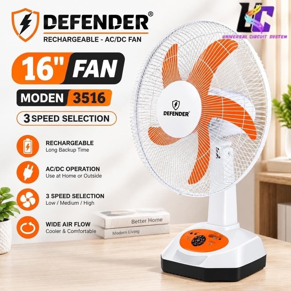 Defender Model 3516 16-Inch Rechargeable AC/DC Fan