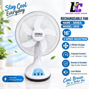 SENKA 16" 3-Speed Selection Rechargeable Table Fan (Model: SF-2916)